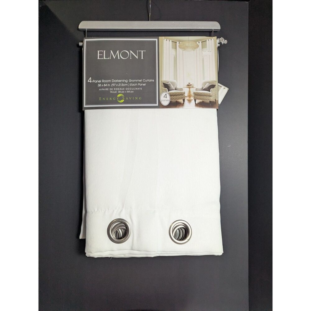 Elmont 4-Panel Room Darkening Grommet Curtains White 38 x 84 Energy Saving NWT